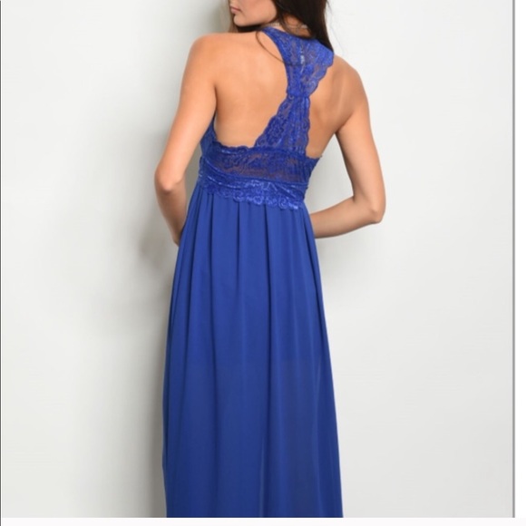 Royal Blue Maxi Dress with Lace Bodice - Picture 3 of 4